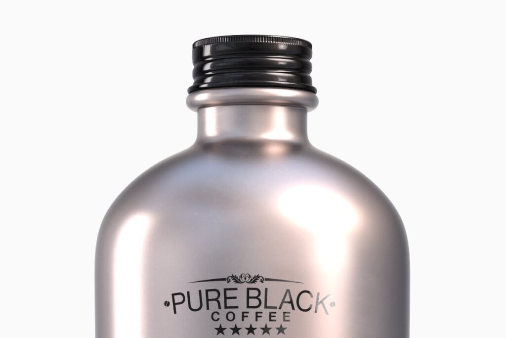 黑色塑料和金属波士顿圆瓶模型样机效果图Plastic Metal Boston Round Bottles Mockup插图4