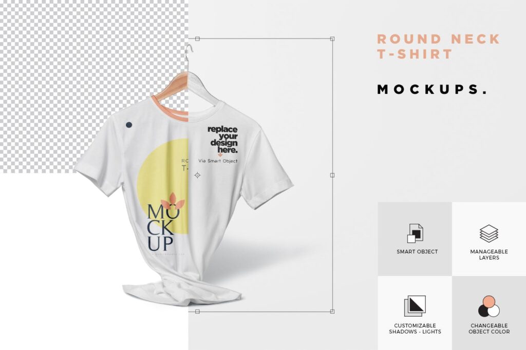 4个圆领衫模型/企业文化衫模型样机效果图Round Neck TShirt Mockups插图4
