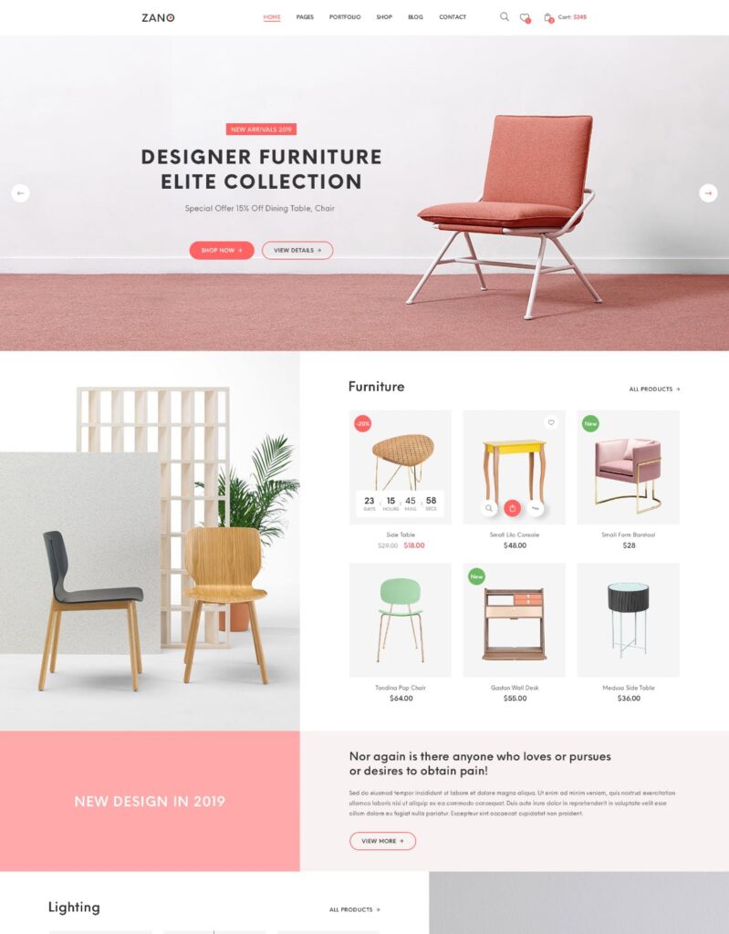 室内设计工作室/家具设计网站素材模板Zano Furniture eCommerce PSD Template插图4