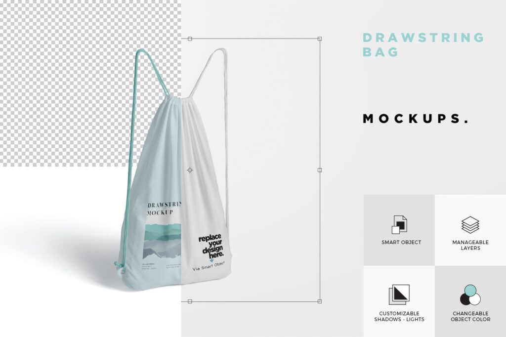 布艺拉绳袋模型样机效果图4 Drawstring Bag Mockups插图5