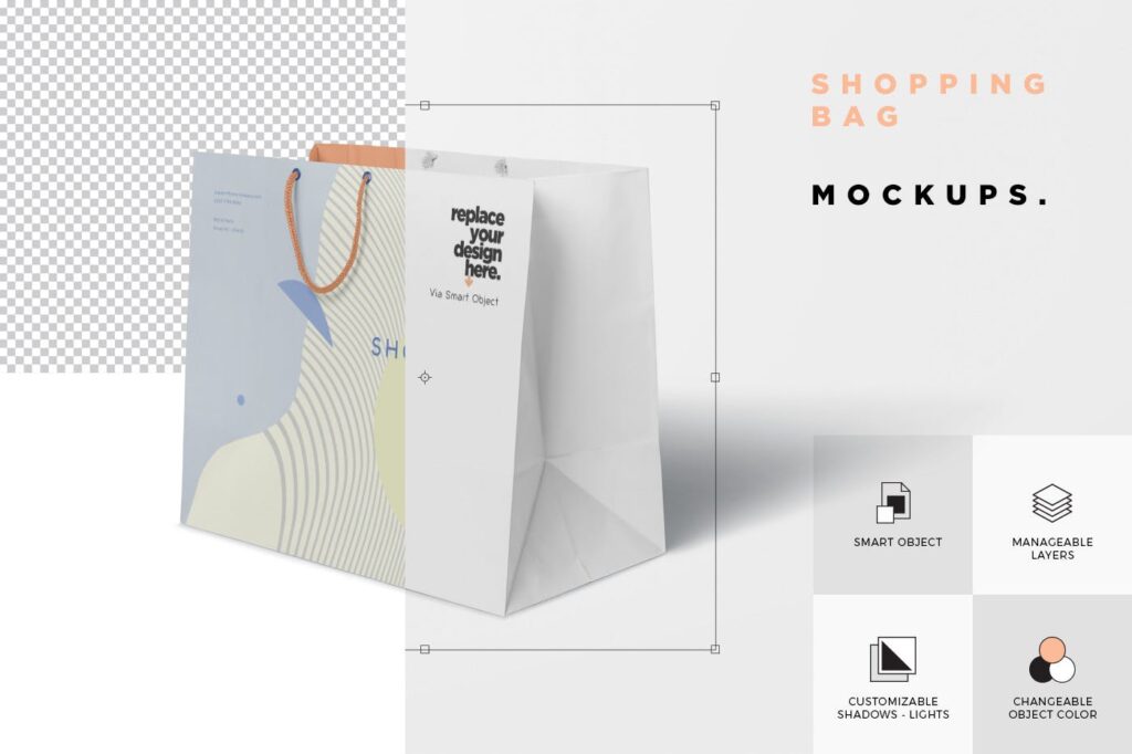购物手提袋样机模型效果图下载4 Paper Shopping Bag Mockups插图4