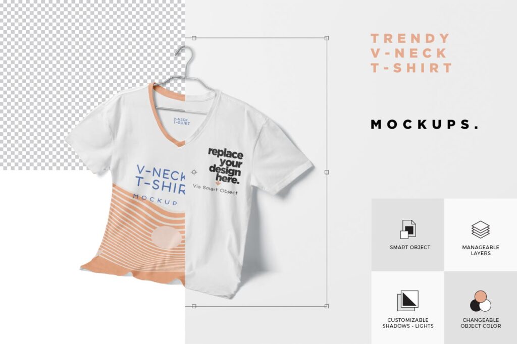 时髦的v领t恤模型/文艺活动文化衫模型样机素材下载5 Trendy VNeck T Shirt Mockups插图5
