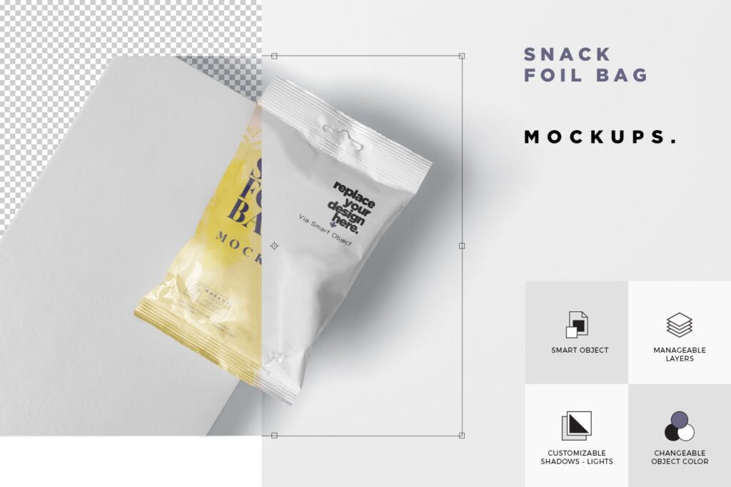真空包装零食箔袋样机模型效果图Snack Foil Bag Mockup Slim Size插图5
