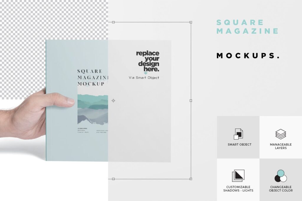 手持杂志画册样机展示素材模板Square Magazine Mockups插图5