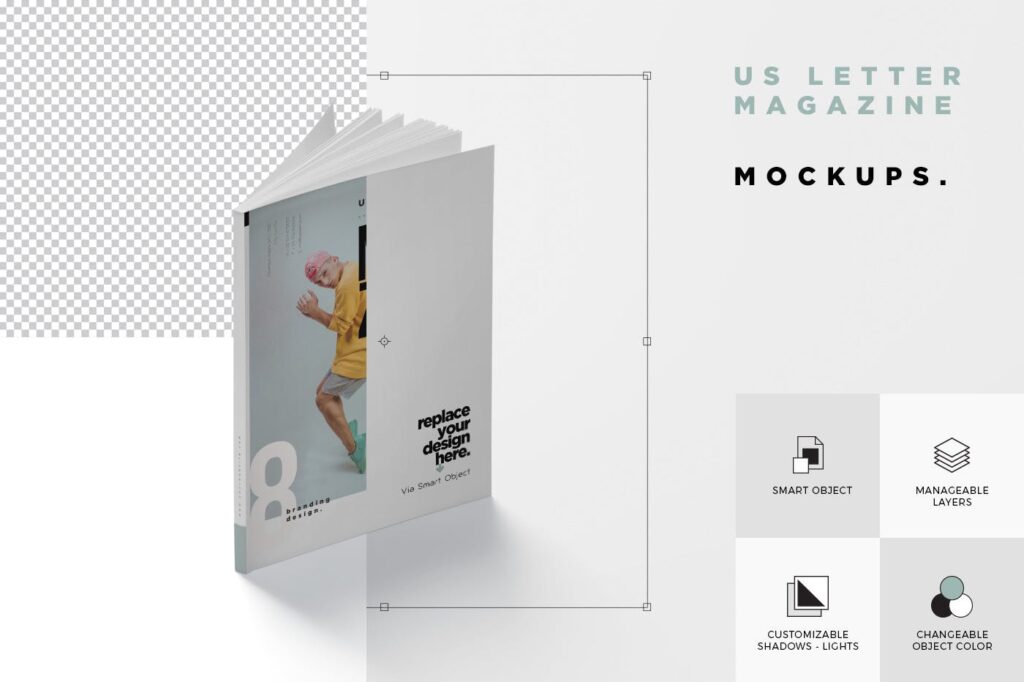 优雅企业画册内页/封面样机素材US Letter Size Magazine Mockups 8NLQHEW插图4