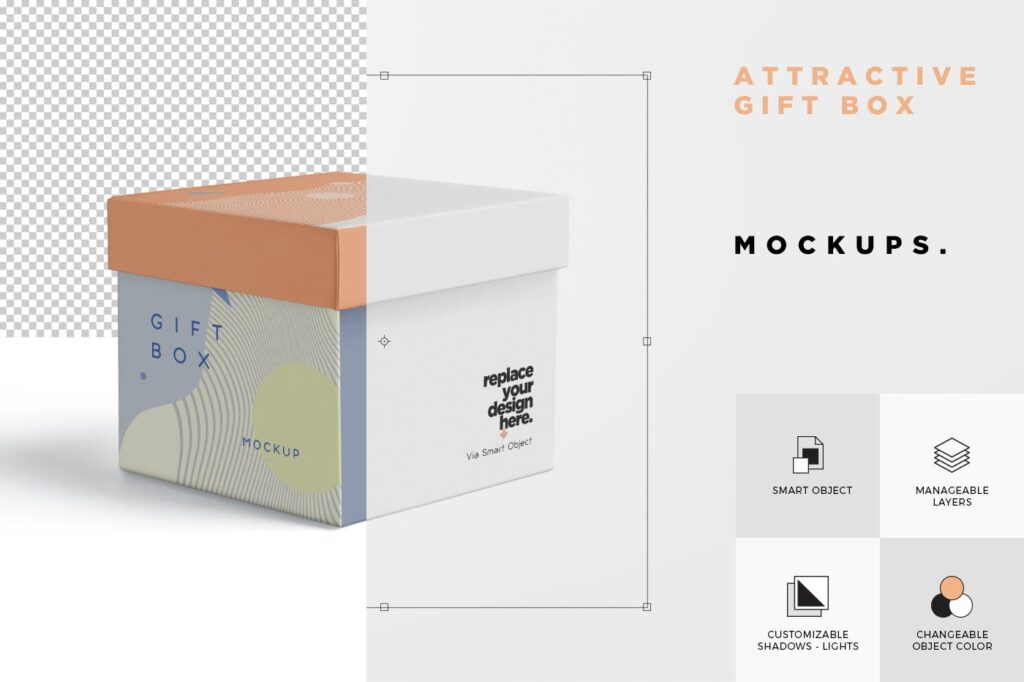 5个礼品包装盒/生日礼物模型样机模型效果图5 Attractive Gift Box Mockups插图6