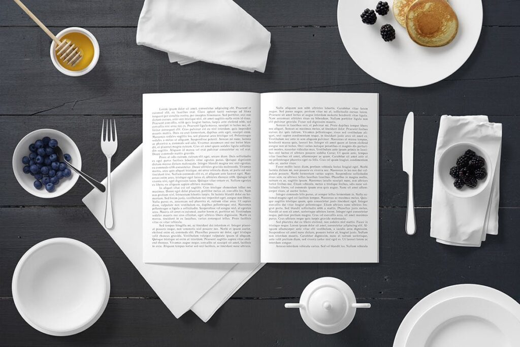 早餐A5杂志目录模型样机效果图A5 Magazine Catalogue Mockup Breakfast Set插图5
