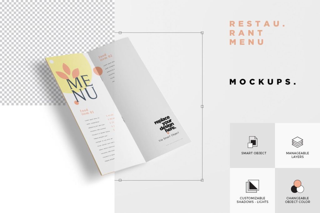 简约餐厅菜单折页模型样机效果图Food Restaurant Menu Mockups插图5