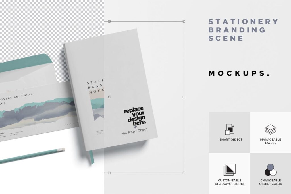时尚行业办公文具品牌VI模型场景样机Stationery Branding Mockup Scenes插图6