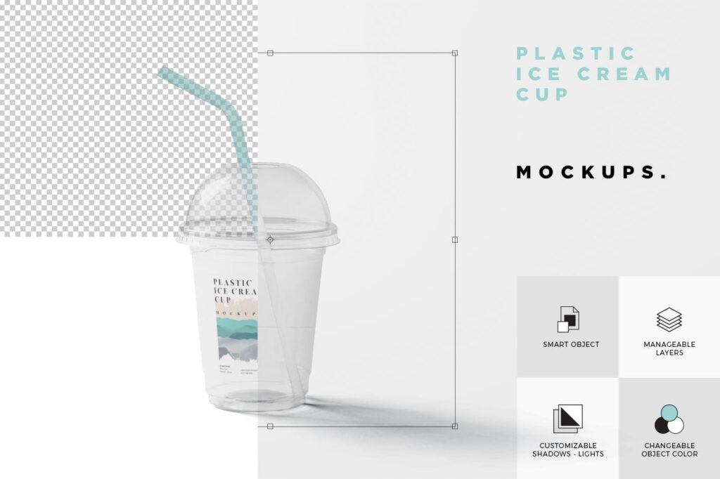 塑料透明冰激凌杯模型样机/品牌包装Transparent Plastic Ice Cream Cup Mockups插图6