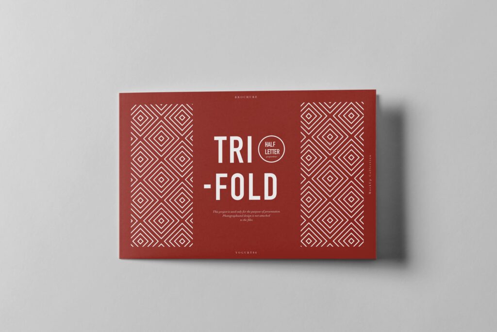 企业品牌介绍三折页模型样机效果图Tri Fold Half Letter Horizontal Brochure Mockup插图6