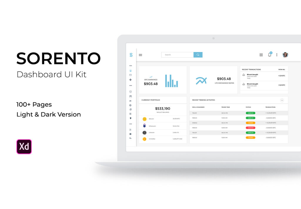 后台仪表盘UI界面素材设计套件素材Free – Sorento Dashboard UI Kit