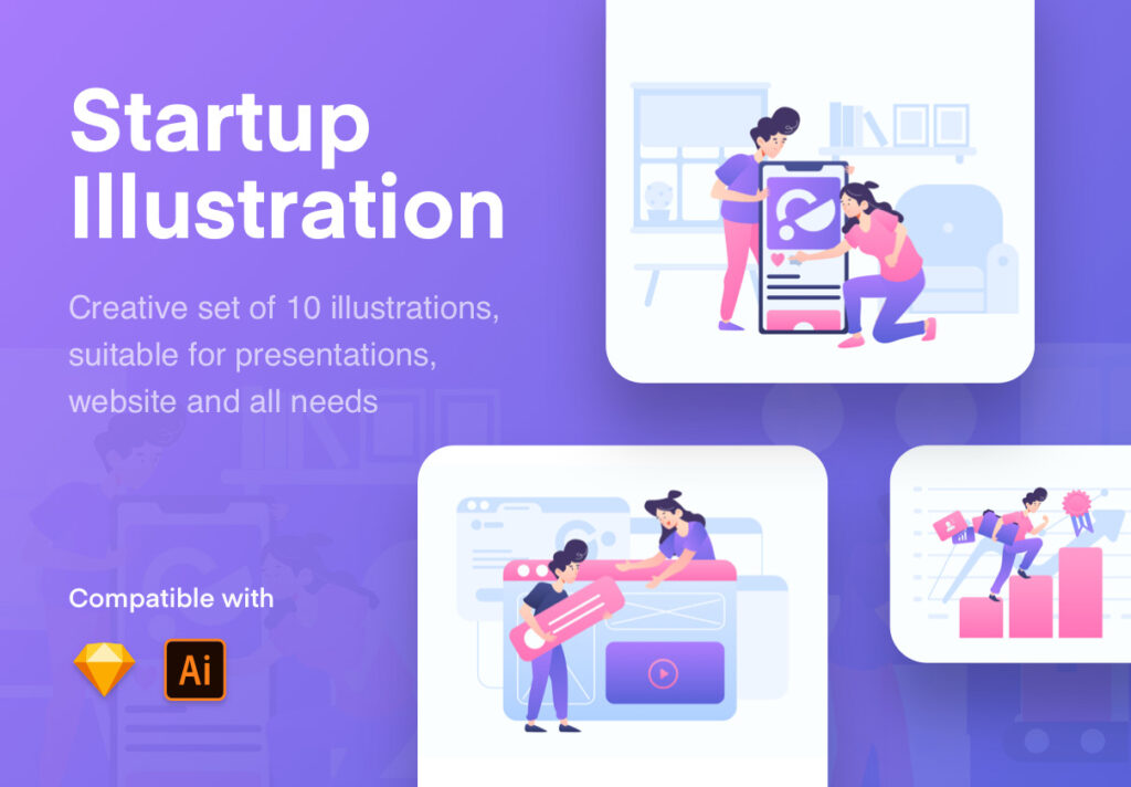 企业数据报表主题插图APP启动页插图素材下载Start Up Illustration Kit
