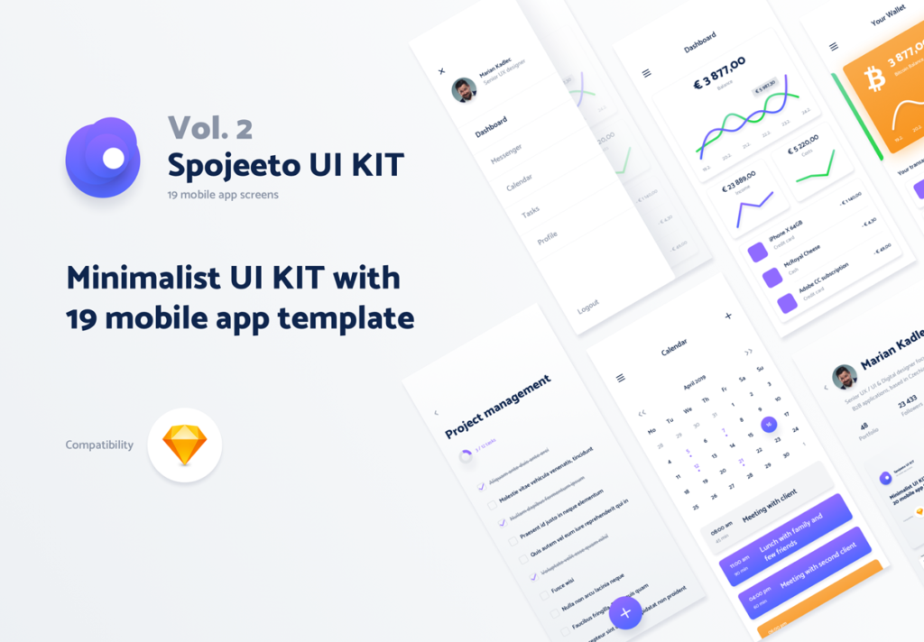 极简主义的UI工具包/数据图表类模板素材下载Vol. 2 – Spojeeto Mobile App UI Kit