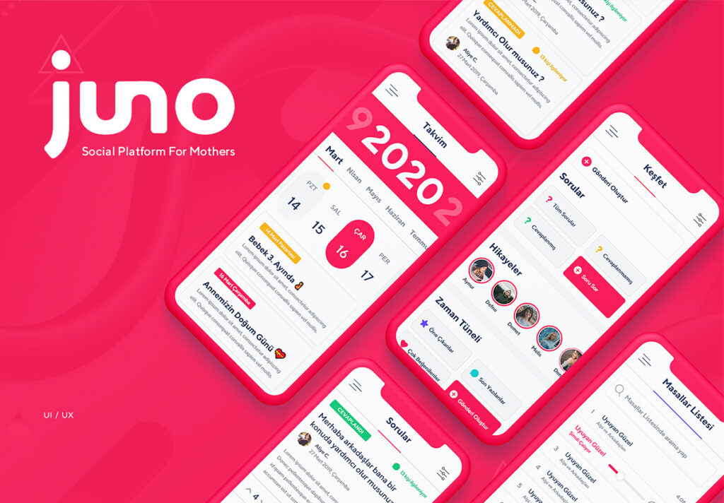 孕妇社交主题概念类UI界面设计套件素材Juno Mom Social Platform