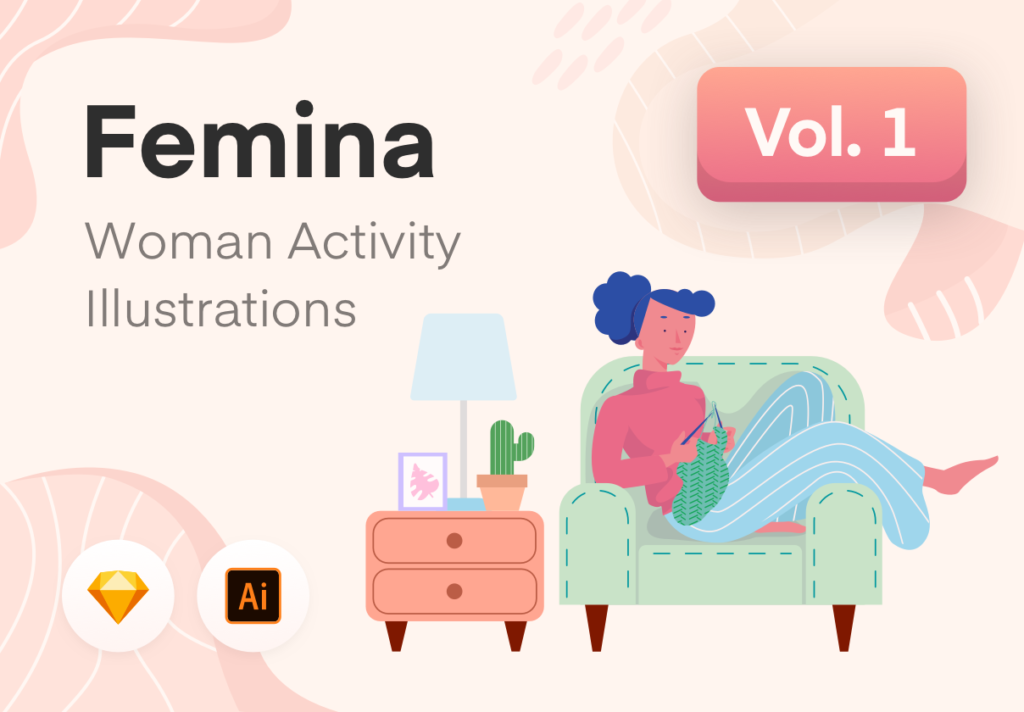 居家生活类相关扁平化插画素材UI素材下载Femina Woman Daily Activity – Vol.1