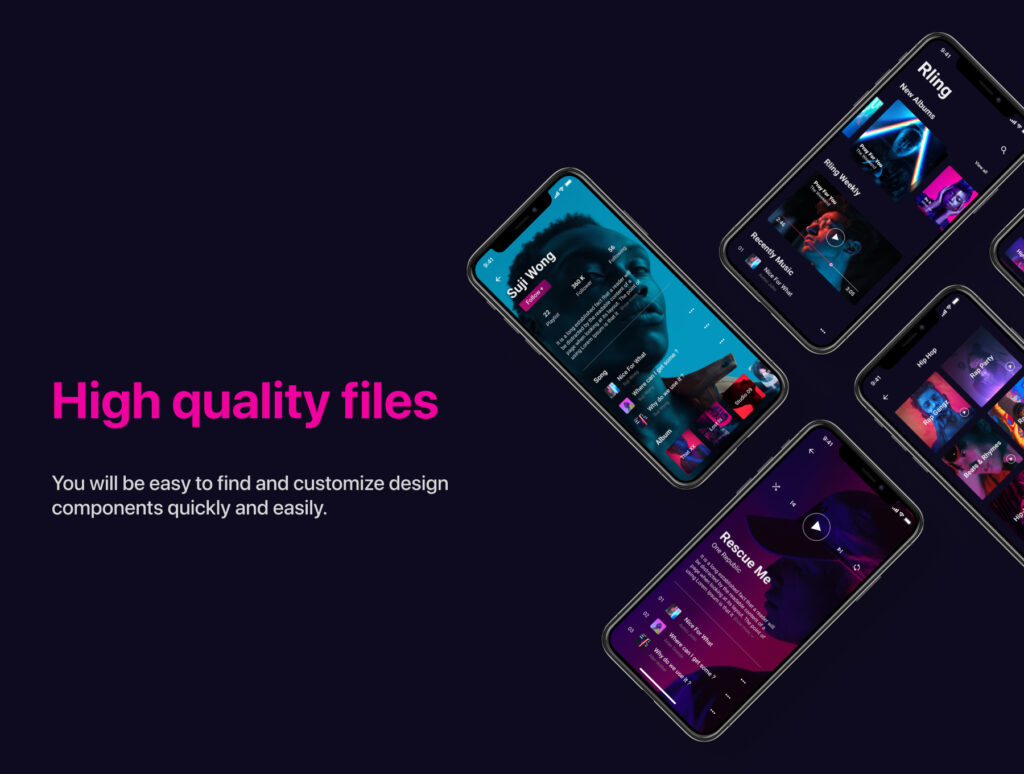 暗黑主题流行流行色渐变风格音乐App UI Kit设计模型设计RLing Amazing Music App UI Kit插图4