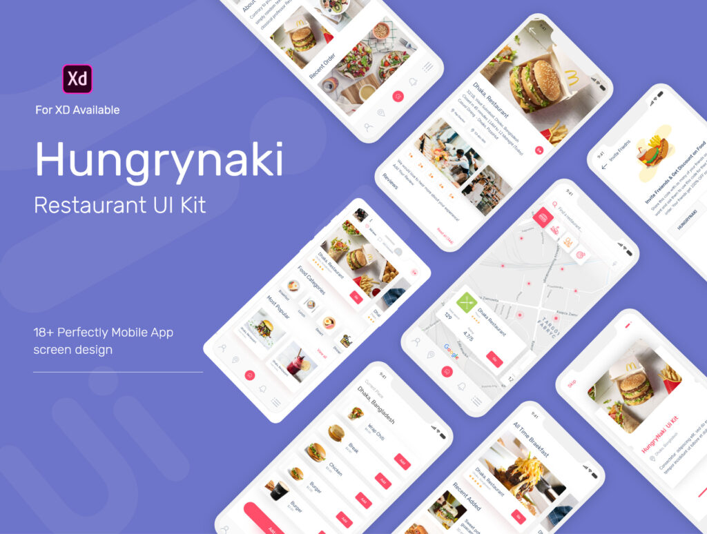 餐厅美食主题应用程序UI界面设计套件素材Restaurant App