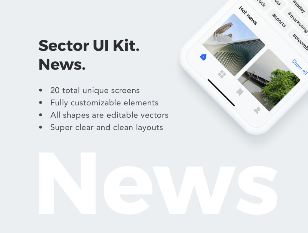 图片社交类移动应用程序UIkit模板素材下载Sector UI Kit News插图5