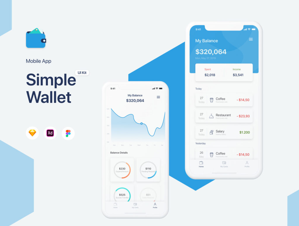 金融钱包移动应用程序素材模板下载Simple Wallet App UI UX Kit插图1