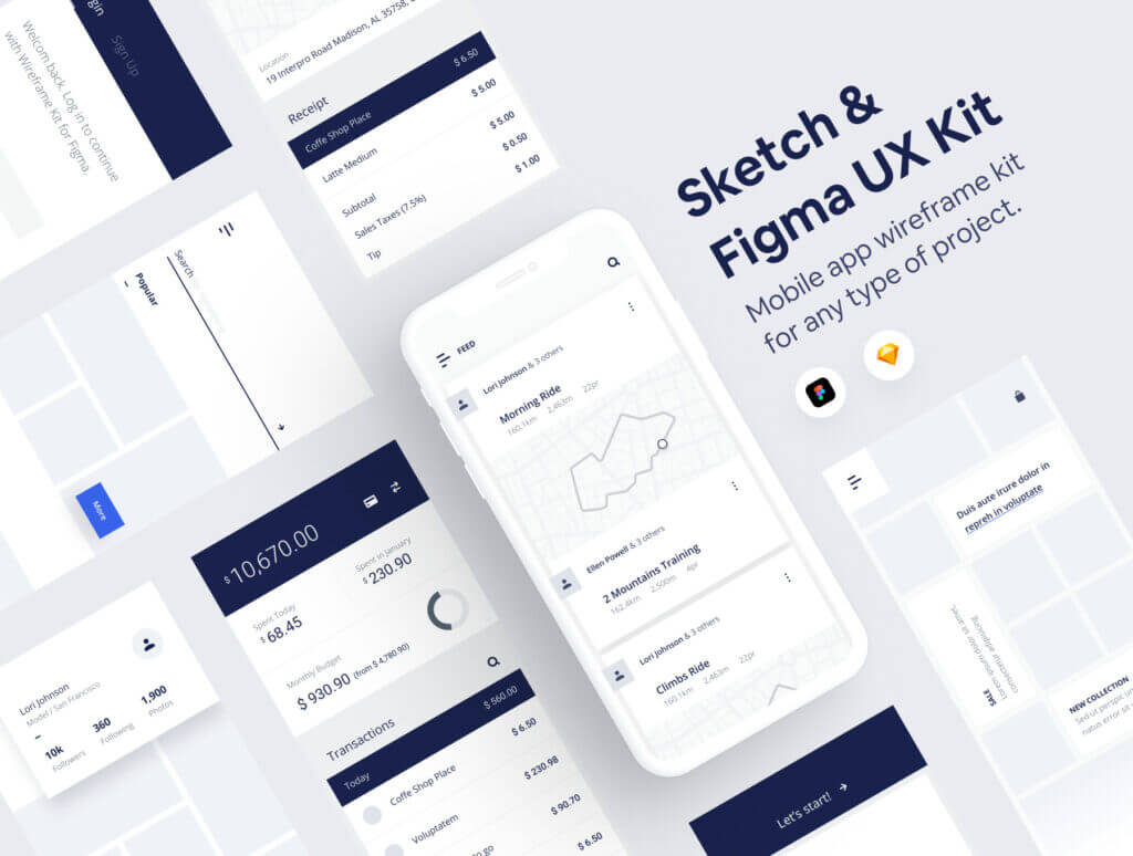 出行类线框图模型样机素材下载figma Mobile Ux Kit 设计口袋