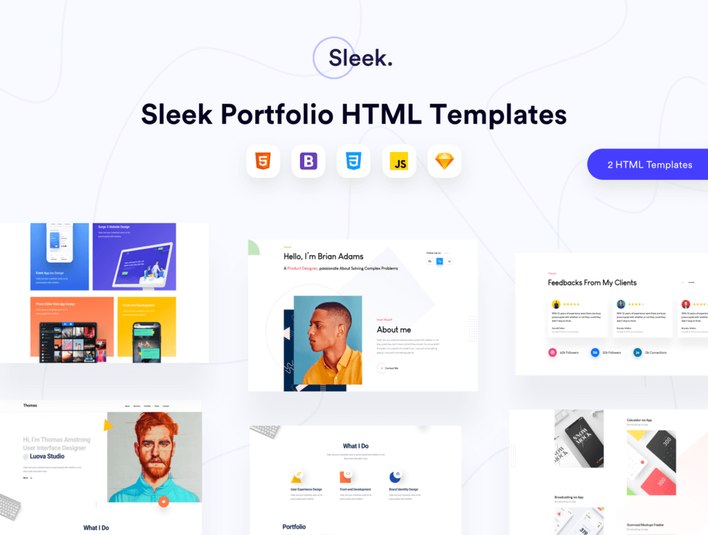 企业门户网站web端素材下载sleek Portfolio Html Template 设计口袋