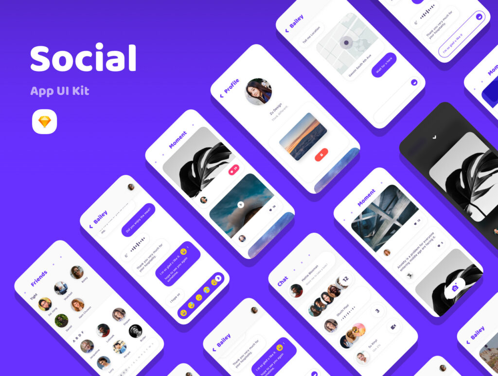 社交类设计套件工具包模板素材下载Social App UI Kit