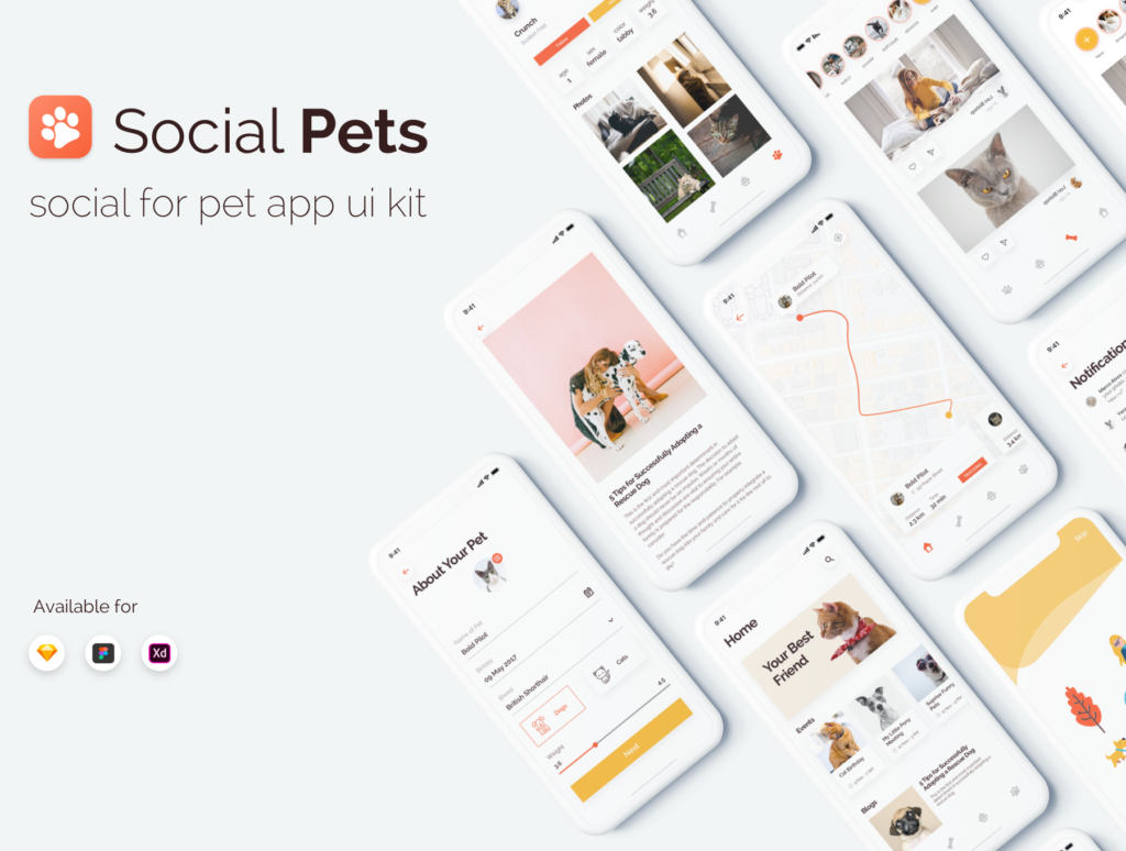 社交媒体移动应用程序素材模板下载Social Pets App UI Kits插图1