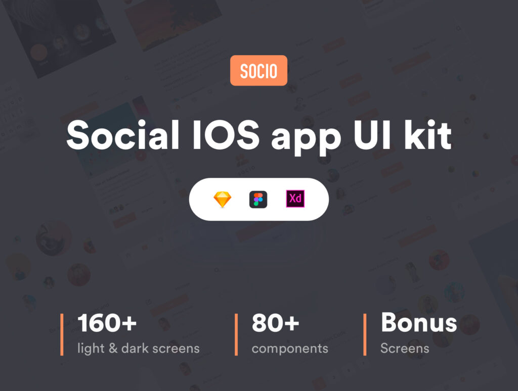 定制旅游出行/社交类UI界面素材设计套件Socio IOS app ui kit插图1