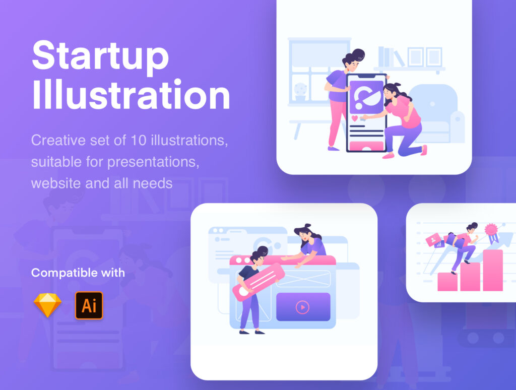 企业数据报表主题插图APP启动页插图素材下载Start Up Illustration Kit插图1