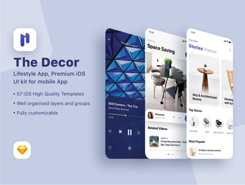 工业设计主题概念类移动应用程序UI界面素材模板The Decor Lifestyle App插图1