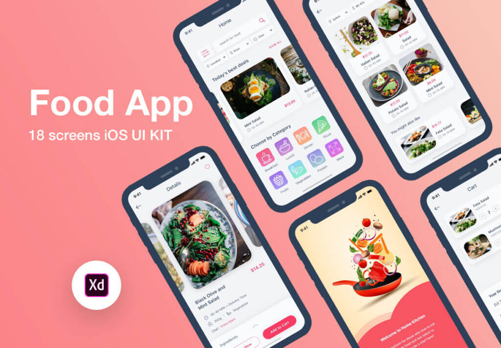 家庭厨房/食品订购电商购物iOS应用程序UI工具包素材下载Food App UI KIT插图
