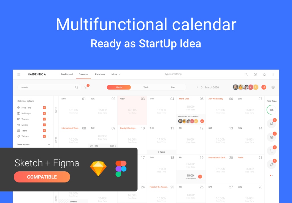 多功能创意web端日历UI界面素材Multifunctional Calendar UI Kit