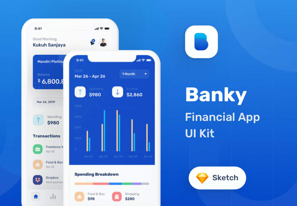 金融/银行主体概念UI界面设计套件素材下载Banky – Finance App UI Kit