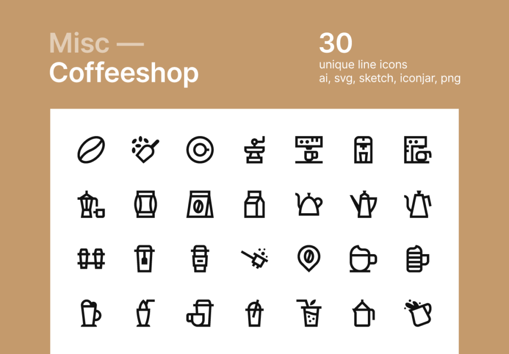 30个咖啡馆相关主题矢量线性图标Coffeeshop icons