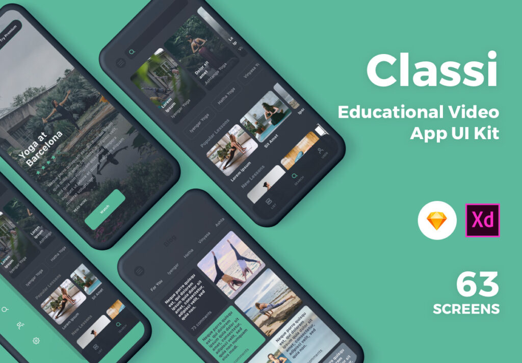 教育视频应用程序UI设计套件工具包素材Classi Educational Video App UI Kit