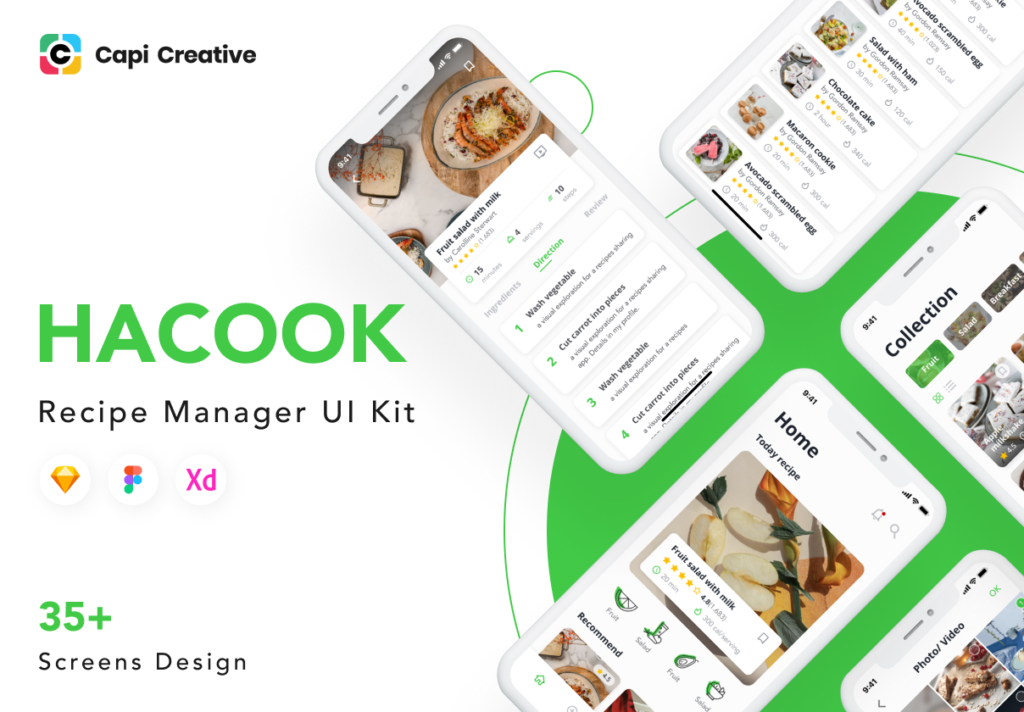 高端美食预定类移动应用素材设计套件HaCook Recipe Manager App UI Kit