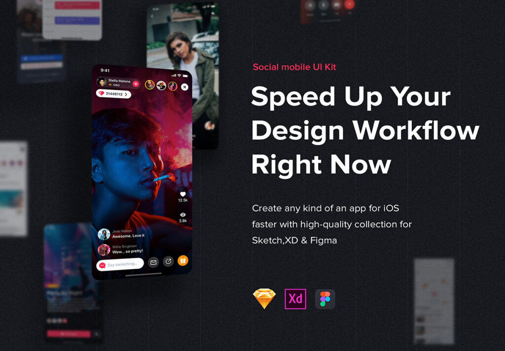 社交类创意主题设计套件工具包素材模板下载Jazam Social mobile app UI Kit