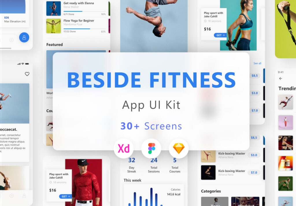 健身应用程序设计UI设计套件素材下载BESIDE Fitness App UI Kit
