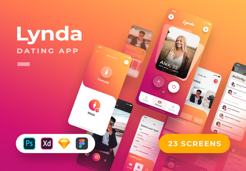 现代渐变风格约会手机应用UI设计套件素材下载Lynda Dating iOS UI Kit