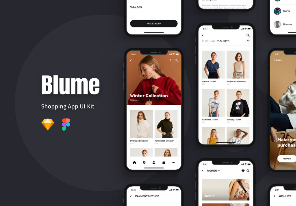 时尚服装品牌电商购物类移动应用界面UI Kit素材下载Blume Shopping App UI Kit