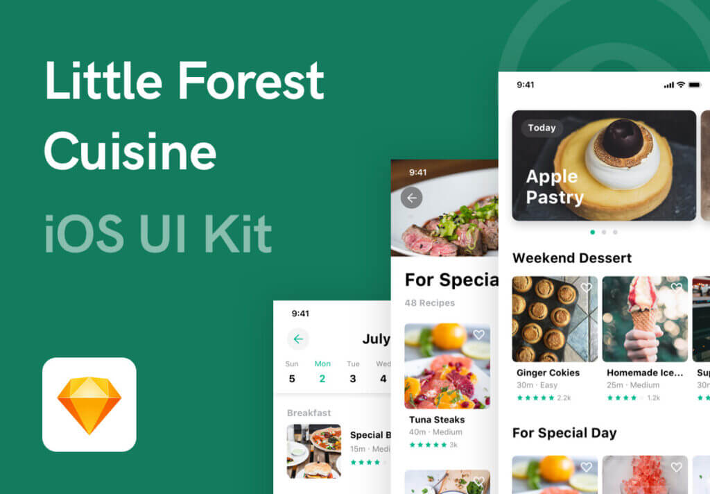 高端精致美食餐饮类UIkit素材套件下载Little Forest Cuisine UI KIT
