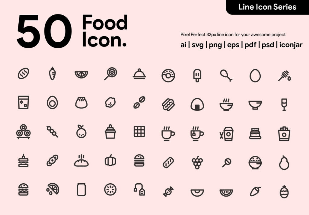 50个餐饮美食类线性图标源文件下载50 Food Line Icon