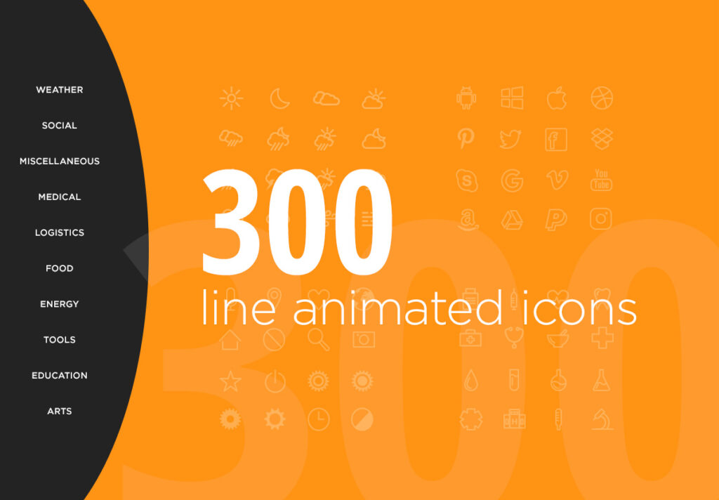 300个矢量动画图标/多行业类别图标下载300 Line Animated Icons