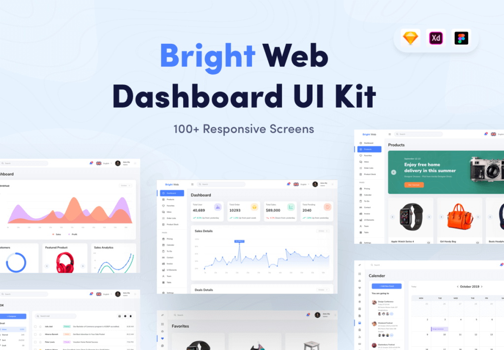 后台管理系统/数据可视化后台网站素材下载Bright Web Dashboard UI Kit