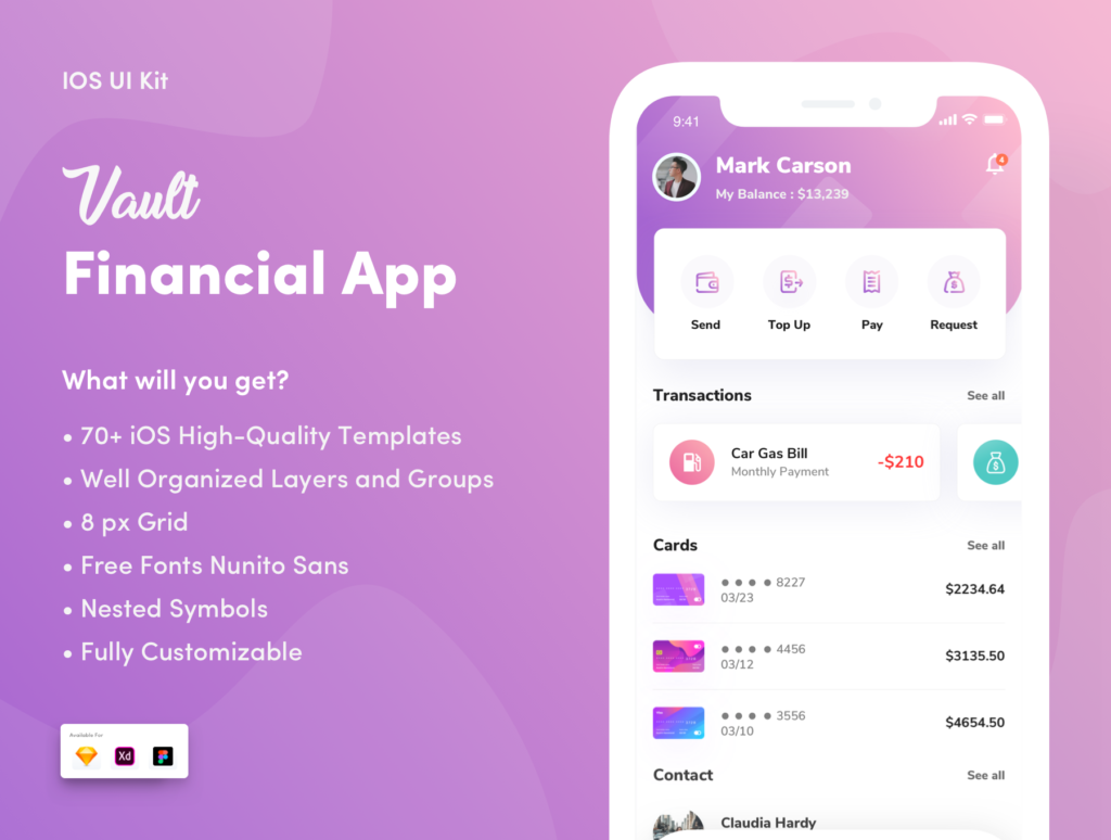 金融类相关UI界面设计套件素材模板Vault – Financial App UI Kit插图1