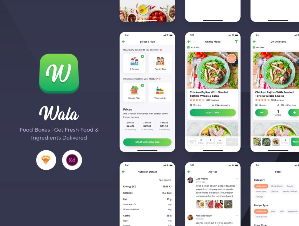 美食外卖类UI界面素材设计套件下载Wala