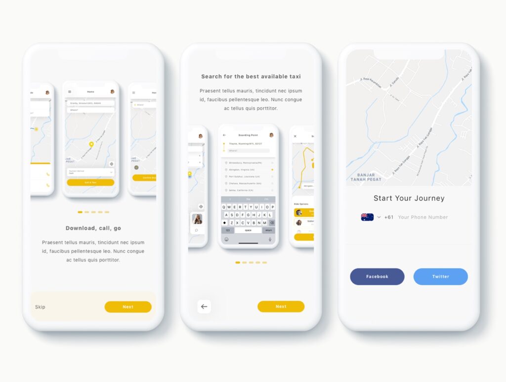 地图租车类导航类移动应用额吉套件UI界面素材shYunu Taxi App UI Kit插图2