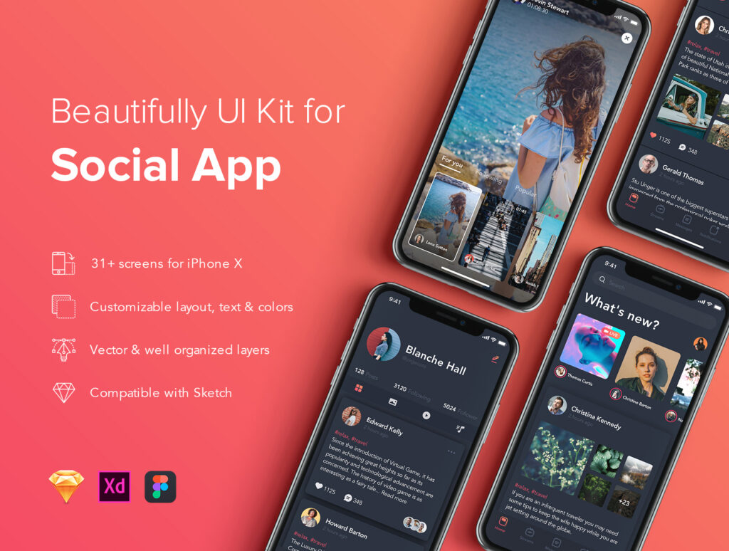 图片社交类移动应用程序模板素材下载Zingo Social App UI Kit