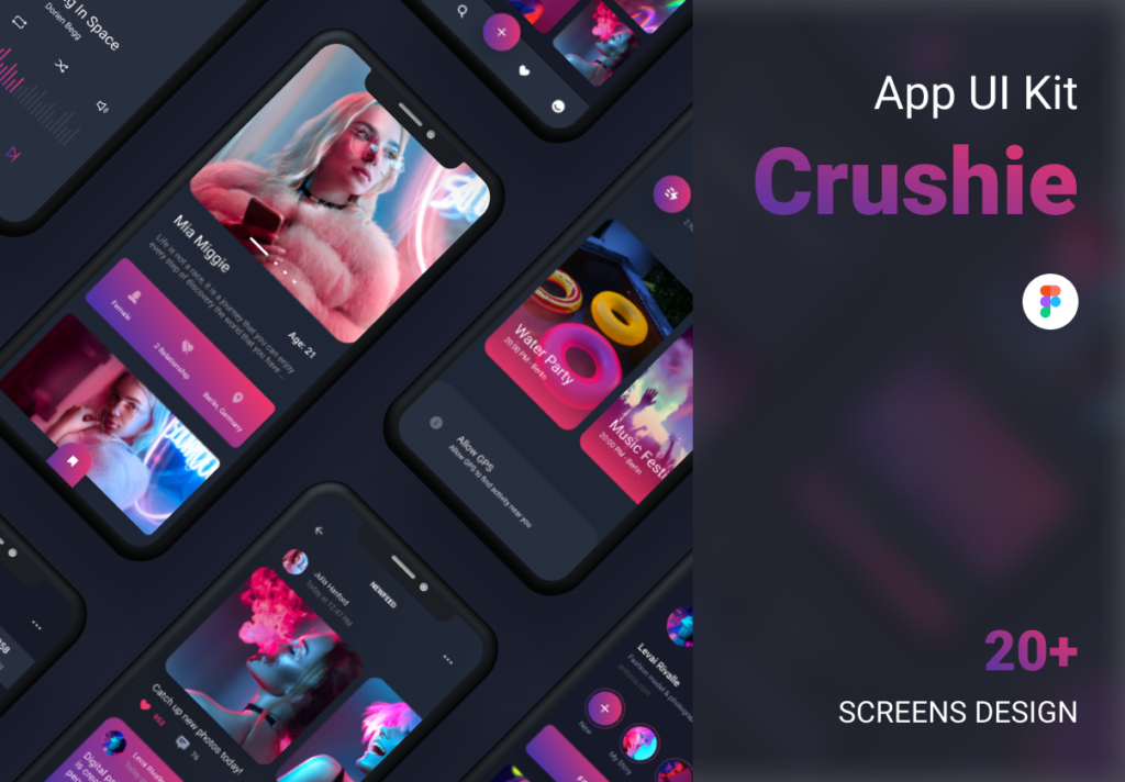 渐变设计风格约会应用设计套件素材模型下载Crushie Dating UI Kit
